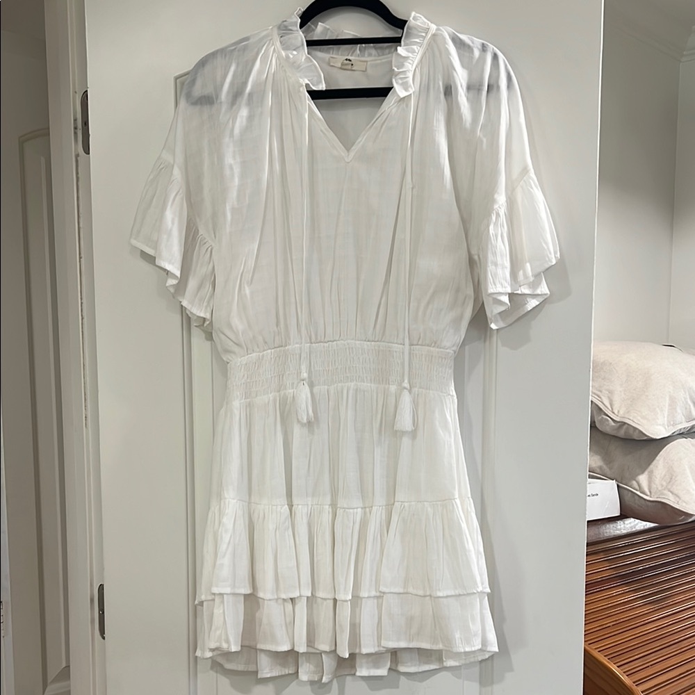 White Ruffled V-Neck Dress